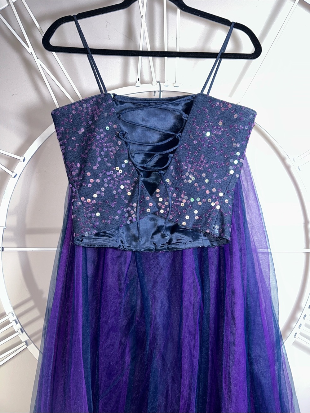 DJ Nights by Laura Ryner Two-Piece Sequin Purple & Navy Tulle Prom Gown size 3-4 - Picture 13 of 16